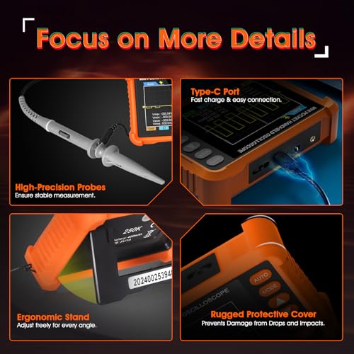 Image of BTMETER Mini Handheld Digital Oscilloscope - 250 kHz Bandwidth, 2.5 MSa /s Sampling, 2.8 inch LCD, AUTO /Normal /Single Trigger, ±40 V Input (X1), Portable Pocket Scope for Electronics Repair & Education