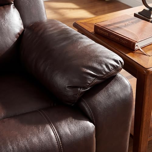 Image of Single Leather Manual Recliner Chair, Oversized Lazy Boy Recliner with Home Theater Seating, Breathable Living Room Reclining Chair for Adults Reading, Gaming, Relax, Brown