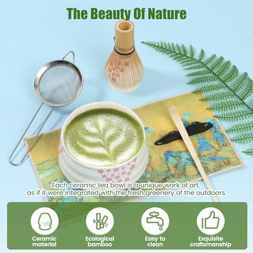 Janoiuc 7 Piece Matcha Whisk and Bowl Set, Japanese Ceremonial Matcha Kit, Matcha Preparation Kit, Matcha Ceremonial Kit, Lit to Make Matcha, Matcha Preparation Kit