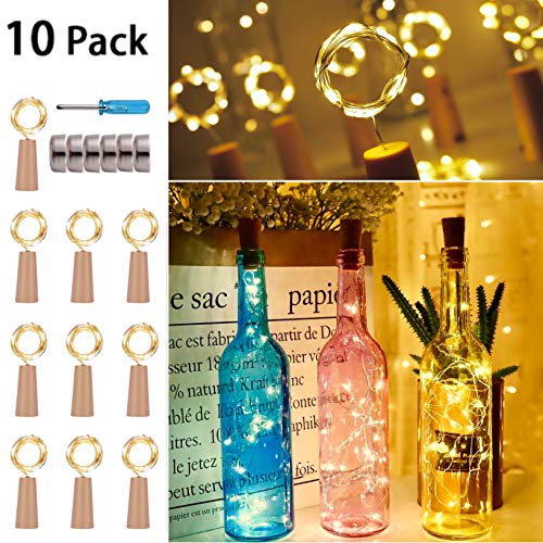 Wine Bottle String Lights with Cork,10 Pack 30 Pre-Installed+6 Replacement Batteries Included,12 LED
