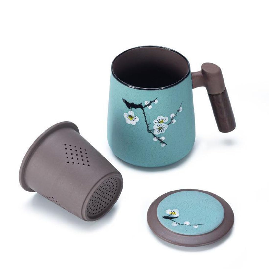 Tazza da tè in Ceramica con infusore e Coperchio, Tazza da tè Zisha con Manico in Legno, Tazza di infusione novità con Filtro per macerazione Foglia Sciolta per casa e Ufficio,Verde