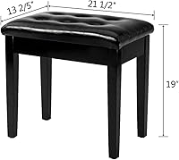 Vista 2 de Bonnlo Banco de piano acolchado de madera con almacenamiento de música, taburete para teclado, banco de artista, taburete copetudo, color negro