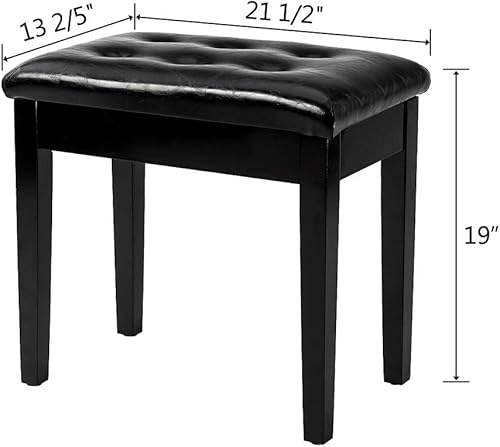 Miniatura 2 de Bonnlo Banco de piano acolchado de madera con almacenamiento de música, banco de artista, asiento copetudo, color negro