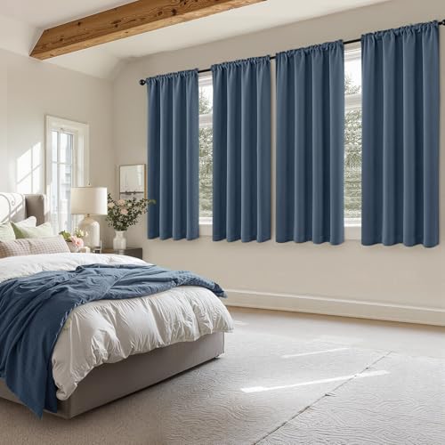 Image of MIULEE Stone Blue Blackout Curtains 63 Inch Length for Bedroom 4 Panels | Solid Light Blocking Drapes, Room Thermal Insulation, Privacy Window Treatment Curtains,Top and Bottom Rod Pocket
