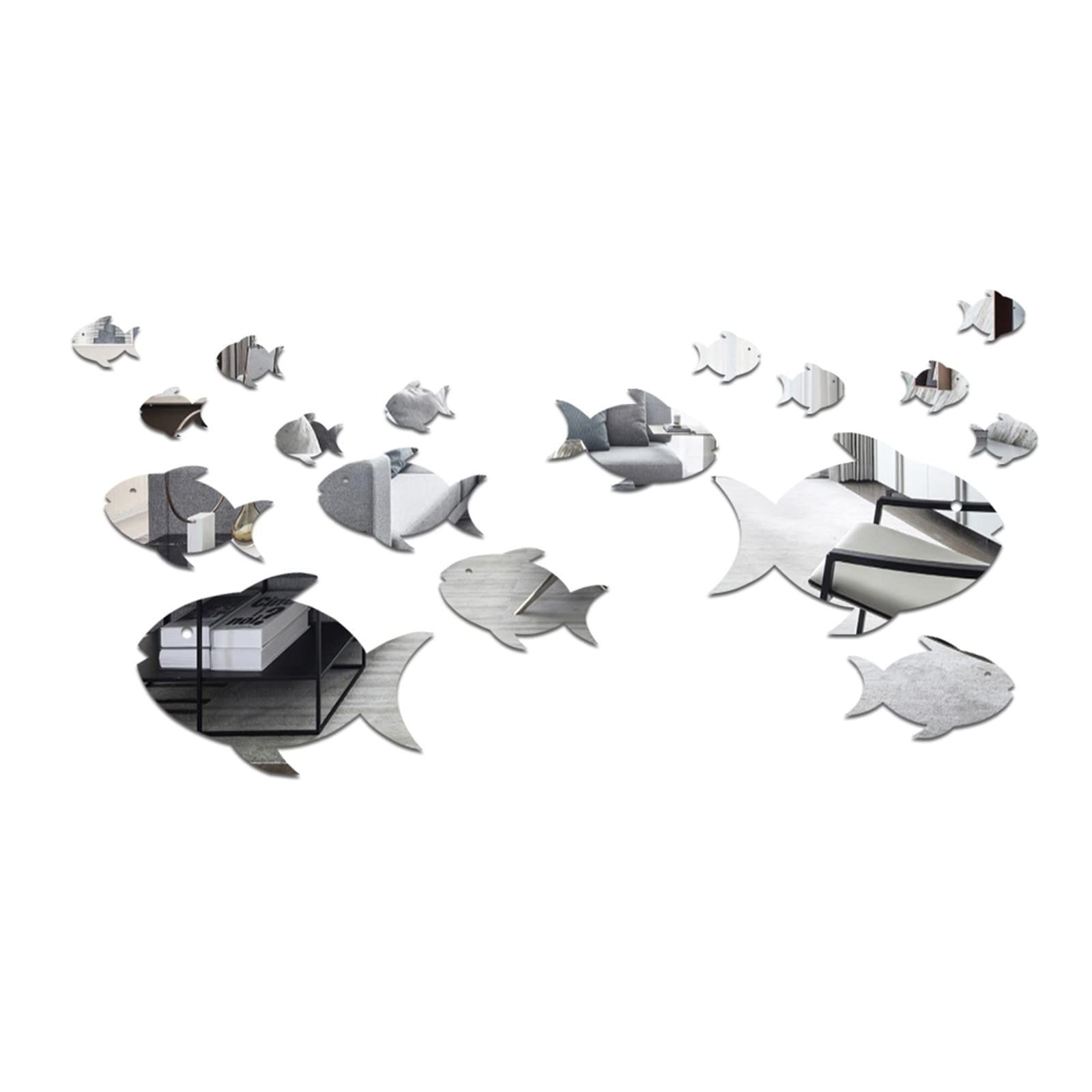 Stick on Mirrors for Walls Sea Animals Fishes Theme Acrylic Wall Decor Stickers Removable Dog DIY Sticky Mural Stickers Decals for Living Room Kid Baby Bedroom Bathroom Wall Stickers Living Room