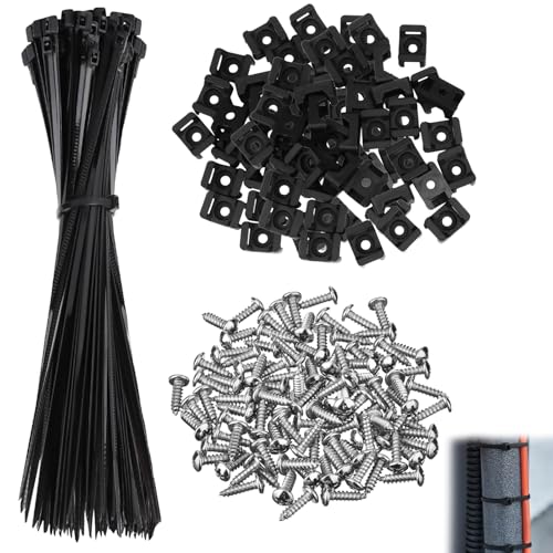 100 Pièces Attaches de Câble Muraux avec Embases Adhesive et Vis, 100 mm Autobloquantes Fixations Électriques Collier de Serrage en Nylon pour Organiser...