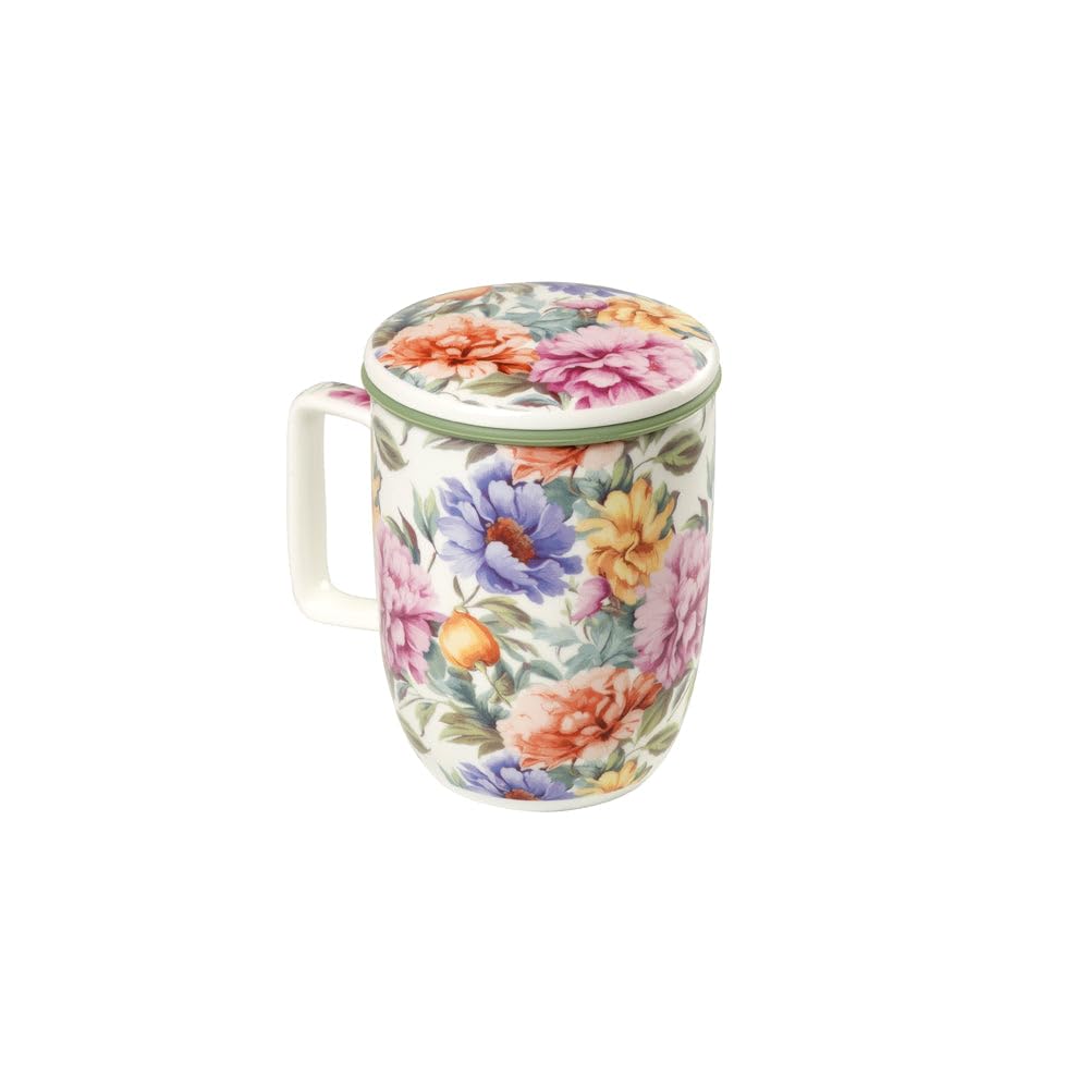 TEA SHOP - Taza de Té con filtro y tapa - Mug Harmony Romantic Garden - Taza para Tés e Infusiones Fabricada en Porcelana