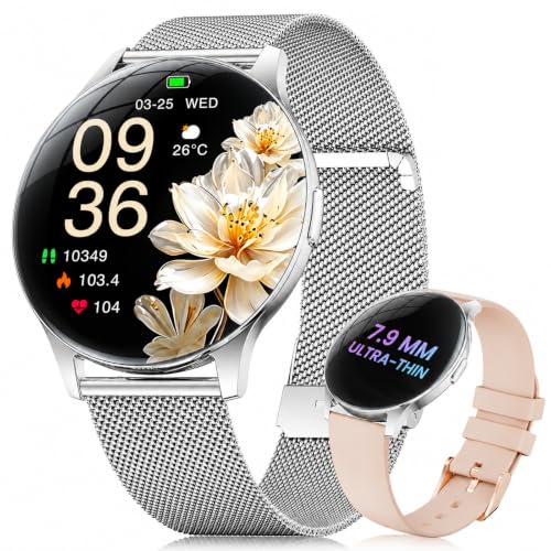 ESFOE Damen Smartwatch Ultradünn,1.43" AMOLED Smart Watch mit Bluetooth Anrufe,Uhr Damen Herren mit 120 Sportmodi Pulsuhr Schlafmonitor… – Ansicht 1