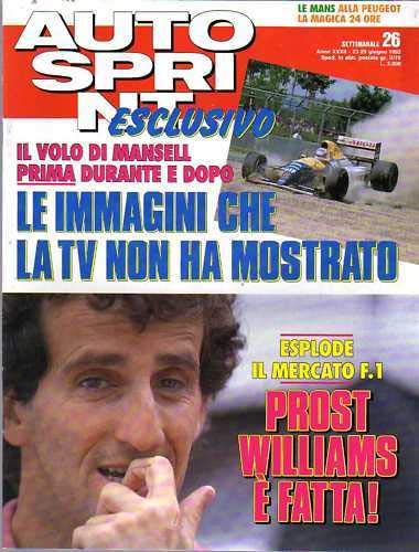  Autosprint Auto Sprint 26 del Giugno 1992 Prost Williams Mansell