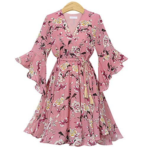 Dresses for Women Work Casual Chiffon Floral Print V Neck Mini Dress Flared Sleeve Elegant Party Dresses Plus Size