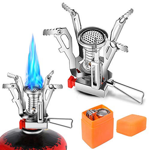 Camping Stove Travel Stove - Windproof Portable Backpacking Stove - Ultralight Picnic Stove with Piezo Ignition - Mini Gas Stove Strong Firepower Pocket Fuel Burner for Camping Hiking