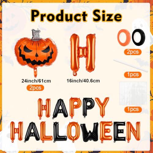 Image of Happy Halloween Balloons, Halloween Decorations Balloons, 14 PCS 16 inch Orange and Black Happy Halloween Letter Balloon with 2 PCS 24 inch Pumpkin Shaped Foil Balloon for Halloween Party Decorations Supplies