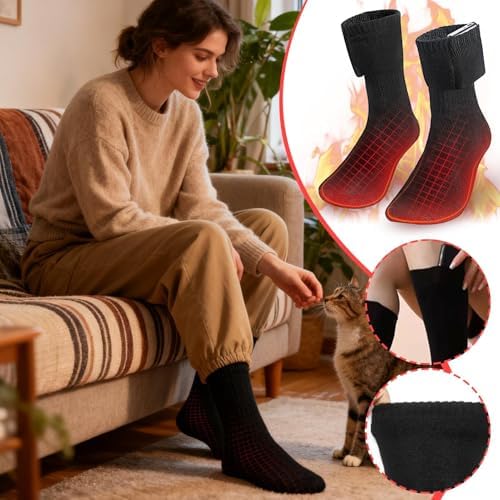 Heated Socks for Men, 10000mAh 5V Battery Heating Foot Warmer, Winter Skiing Electric Heated Socks, Breathable Sports Toe Heater Sock, for Elderly Outdoor Hiking Work Skating Riding Fishing Walking — view 6