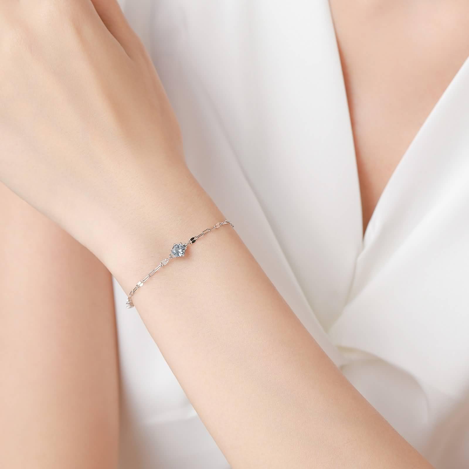 Pulseras solitarias de amistad para mujer con zafiro creado de 0,25 quilates, pulseras para mujer, oro blanco de 18 quilates, tamaño 19 + 3 cm