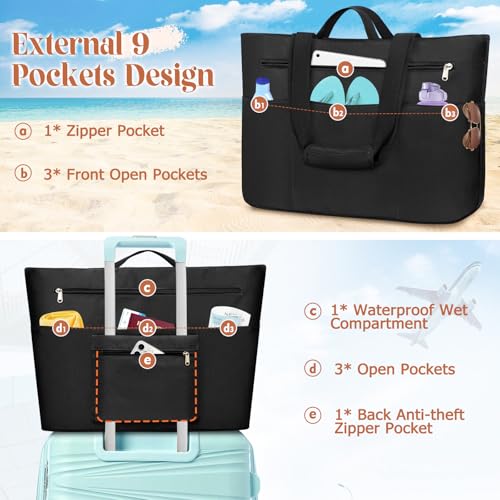 HUANLANG Large Beach Tote Bags for Women Men,Big Beach Bag with Zipper Wet Pocket,Extra Large Tote Bag for Travel Pool3