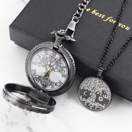Reloj de bolsillo con árbol de la vida vintage de cuarzo para trajes de caballero 4
