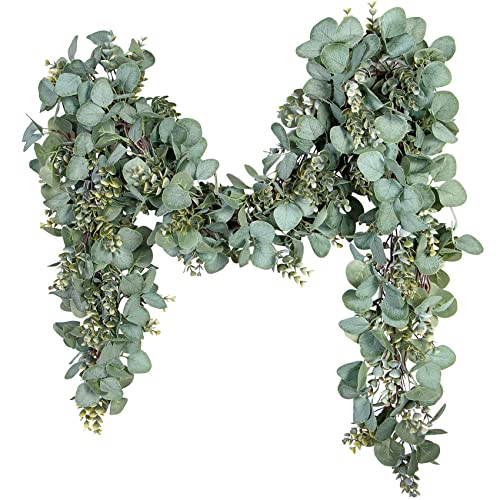 Eucalyptus Garland Plant 2m Artificial Fake Vines 6.56Ft Greenery Faux Silver Dollar Leaves Table Foliage Mistletoe Ivy Leaf Garlands for Wedding Party Decoration Arch Home Mantle Decor