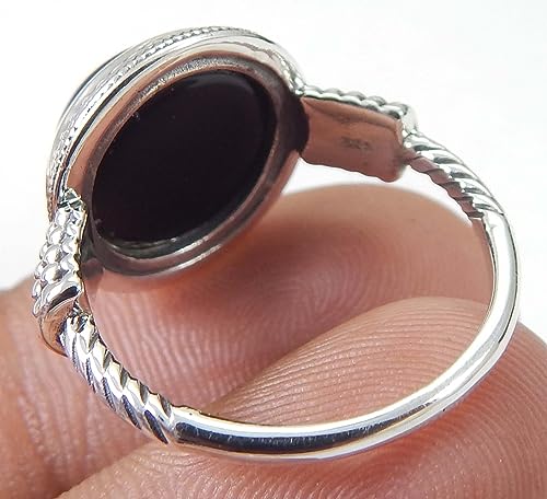 Image of 925 Solid Sterling Silver Handmade Natural Gemstone Black Onyx Ring Dotted & Rope Vintage Ring Cocktail Ring Black Onyx Ring Jewelry Everyday Gift