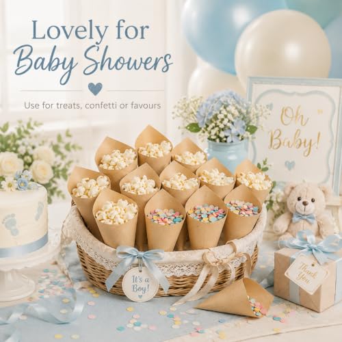 Image of Gadpiparty 120pcs Paper Conesfor Flower Petals, for Wedding Confetti Flower Paper Cones Party Favor Holders, Small Bouquets Candy and Petal