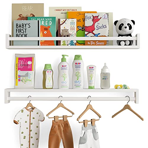 Wallniture Utah 32" White Nursery Bookshelves Wall Mounted, Wood Floating Book Shelves For Kids Room Set Of 2 #TOP3