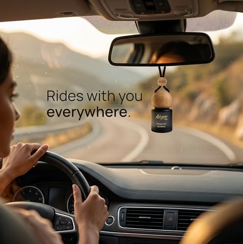 Image of Airpro Veil Midnight Reverie Wooden Hanging Car Air Freshener | Woody Spicy Car Perfume Hanging Pod | Glass Bottle with Wooden Diffuser | Long Lasting Luxury Car Perfume | Natural Fragrance | 8ml