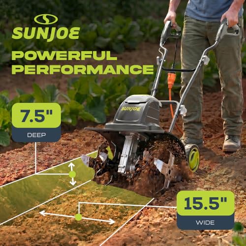 Image of Sun Joe Electric Garden Tiller & Cultivator with Steel Tines, TJ605E | 15-Amp Motor, 6 Tines, 15.7-Inch Cutting Width for Lawn, Yard & Soil Aeration