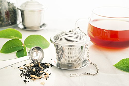 Loose Leaf Tea Infuser (Set of 2) with Tea Scoop and Drip Dray by Apace - Ultra Fine Stainless Steel Strainer & Steeper for a Superior Brewing Experience - Thumbnail 5