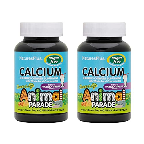 NaturesPlus Animal Parade Sugar-Free Calcium, Vanilla Sundae Flavor - 90 Animal-Shaped, Chewable Tablets - Pack of 2 - Promotes Healthy Bones - Vegan, Gluten Free - 90 Total Servings