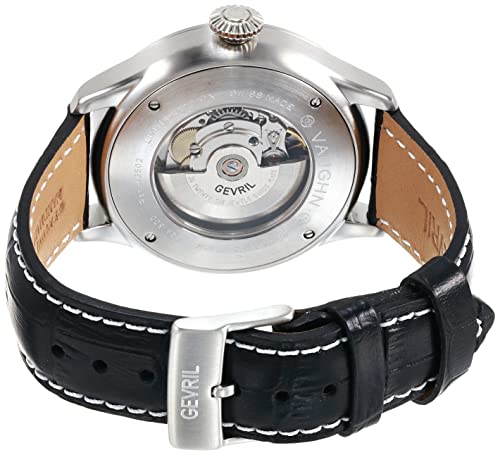 Gevril 43502-01 Men's Vaughan Swiss Automatic Watch, Genuine Italian Black/White Stitching Leather Strap3