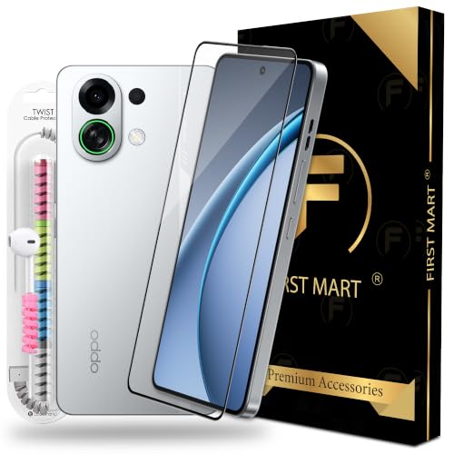 Image of FIRST MART Tempered Glass for Oppo K13 Turbo and K13 Turbo Pro, 9H 0.3 mm Full-Glue Screen Protector with Cable Protector, 3D Edge-to-Edge, HD Clear, Case-Friendly, Black, Pack of 1