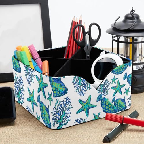Pot à crayons exotique avec 4 compartiments de rangement en bois brun - 8