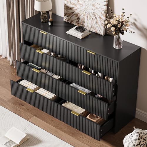Image of MAISONARIA Dresser for Bedroom, 8 Drawer Double Dresser, Modern Chest of Drawers for Bedroom, Living Room, Entryway and Closet, 55 inch L x 15.7 inch D x 37.4 inch H, Black