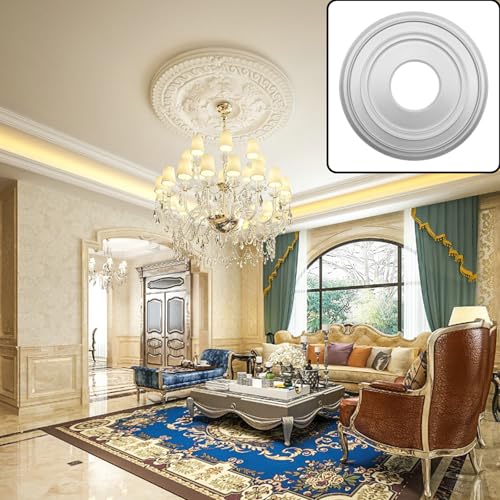 Image of HEVSTIL Silver Ceiling Medallion 12 inchOD x 3.94 inchID, PU Light Fixture Cover