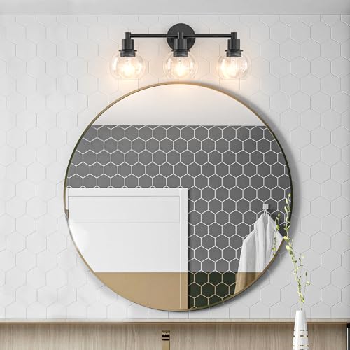 Image of 3 Lights Bathroom Vanity Light Fixtures Black, Bathroom Lights Over Mirror, Industrial and Farmhouse 3 Lights Wall Sconce, Matte Black Globe Vanity Lighting Fixtures