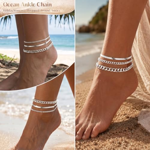 Image of DEARMAY Gold Anklets for Women Waterproof, Non Tarnish14K Gold Plated Ankle Bracelets Set Stack, Summer Beach Jewelry Gifts for Vacation, Bikini Outfits for Women Mom Her
