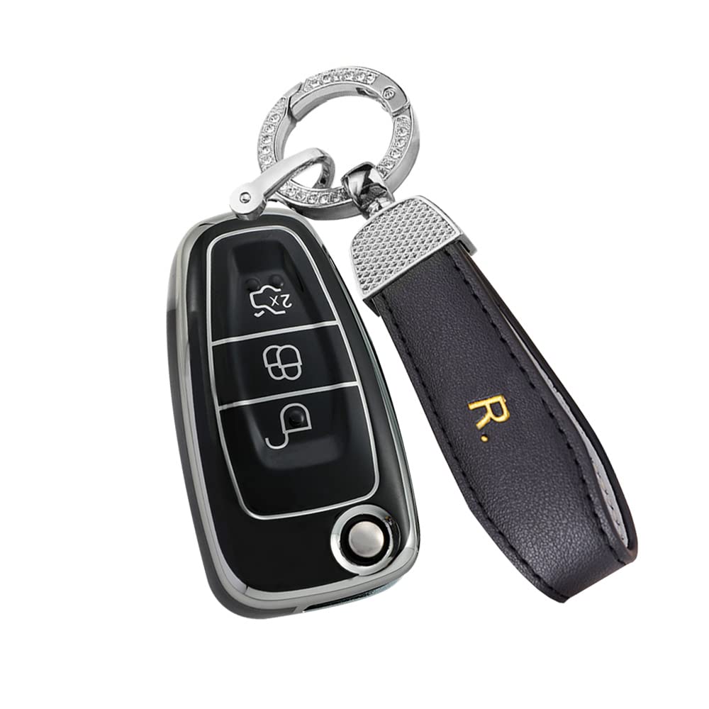 ontto Car key fob cover Fit for Ford C-Max Focus Galaxy Grand C-Max Mondeo S-Max Transit Connect Flip Key case keyring Key Holder shell bag keychain decorative Accessories