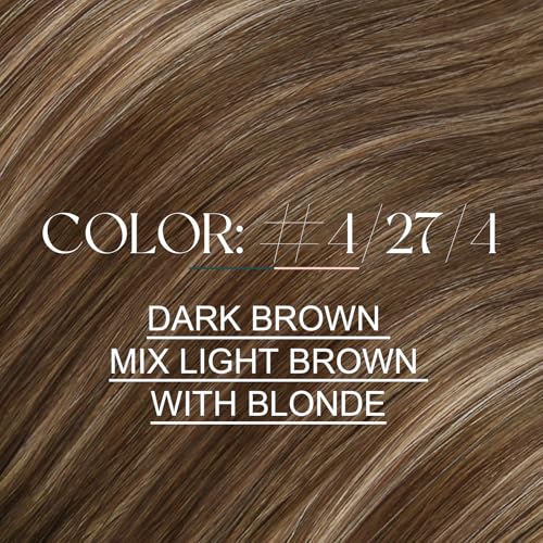 Image of Easyouth U Tips Hair Extensions Brown, Invisible Keratin Hair Extension | 14 Inch 50G 50S, U Tip Hair extension, Balayage Chocolate Brown Mix Caramel Blonde, Hot Fusion Hair, for Women