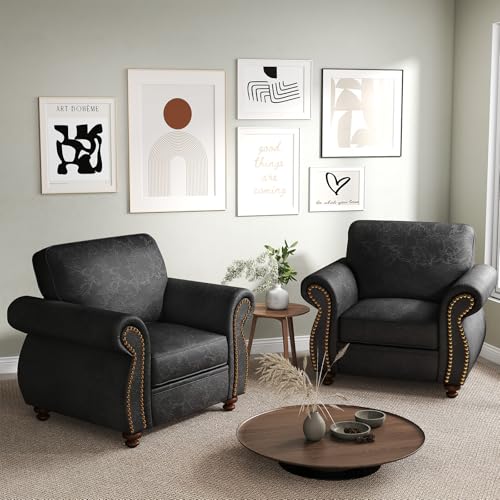 Image of Couchus Mid-Century Accent Chair with Nailhead Trim, Faux Leather Upholstered Armchair for Living Room, 42 inch Upholstered Sofa Chair for Bedroom (Grey, Single)
