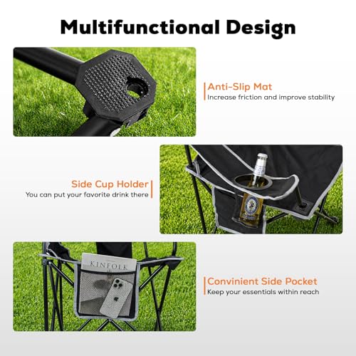 Image of Romswi 2 Pack Lightweight Camping Chairs for Adults, Folding Outdoor Chair with 4-Can Cooler Bag, Collapsible Chair with Cup Holder for Camping, Beach, Lawn, Fishing, Black