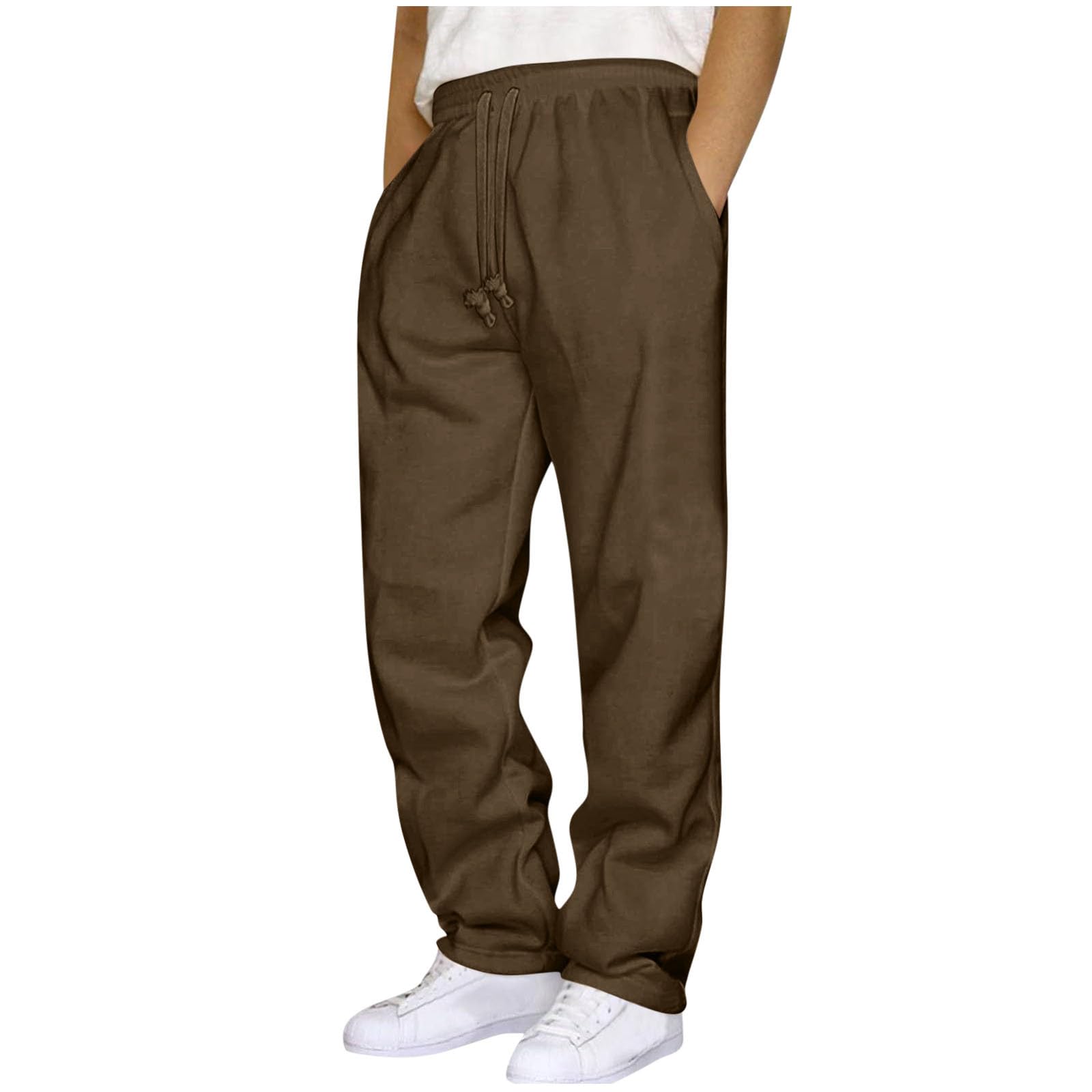 Mens Drawstring Elastic Waist Sweatpant Fleece Relaxed Fit Athletic Running Joggers Lightweight Trousers with Pocket