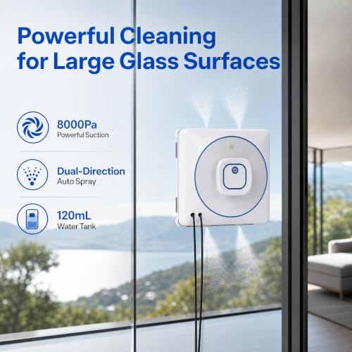 Image of Window Cleaner Robot with 4 Cleaning Modes, 8000Pa Suction Remote Control