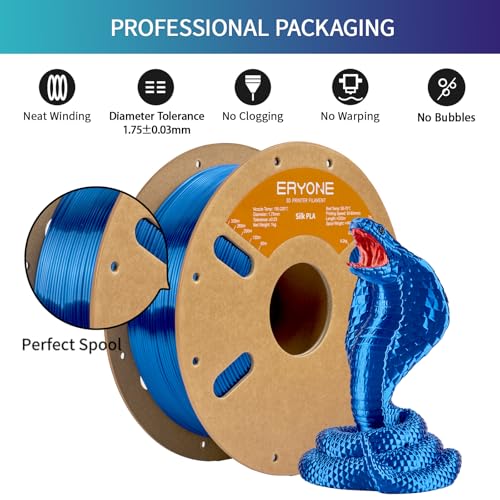 Image of ERYONE Silk PLA Filament for 3D Printer 1.75mm + /- 0.03mm, Shiny Filament 1kg (2.1lbs) /Spool, Royal Blue