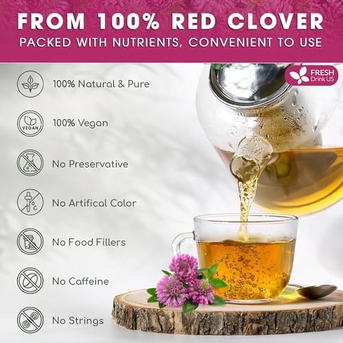 Image of FreshDrinkUS, Premium Red Clover Herbal Tea- 75 Tea Bags - Pure - Naturally Smooth & Mild Flavor - Premium Quality, Eco-Conscious Packaging. Caffeine-Free. Gluten Free. Vegan