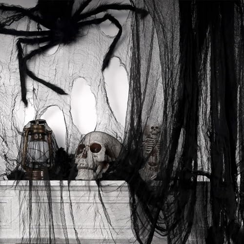 MICJLLT Filet effrayant d'Halloween pour décorations de fête, tapisserie géante effrayante pour Halloween, décoration murale extérieure et intérieure (216,5 x 500 cm) (noir)