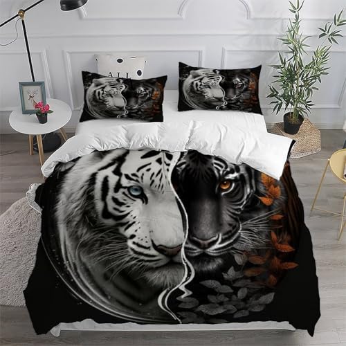 Housse de couette tigre blanc King size 220x240 en microfibre - 6