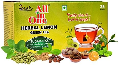 All in One Herbal Lemon Green Tea Sugar -Less 25 Tea Bags, 190 Grams