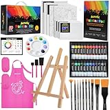 59pcs Acrylic Paint Set - Art Supplies Kit With 24 Non-Toxic Paints, Easel, Brushes, Canvas for Kids, Artists and Beginners, Pink
