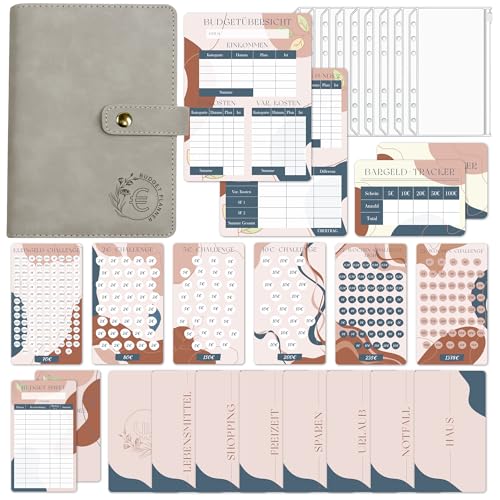 BIROYAL Geld Sparen Challenge Buch mit 6 Sparchallenge - A6 Budget Planner Deutsch - Spar Challenge Budgetplaner mit 7 BudgetSheet, 7 Kategorien, 8 Hüllen, 1 Budgetübersicht & Bargeld Tracker