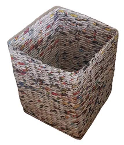 Sonas Creation PAPERUS Customizable Square Size 11 inch TALL 10 Litre Color Natural Waste Paper Basket Dustbin Trashcan Multipurpose Storage Basket Eco-friendly Sustainable Handmade of Paper Ropes
