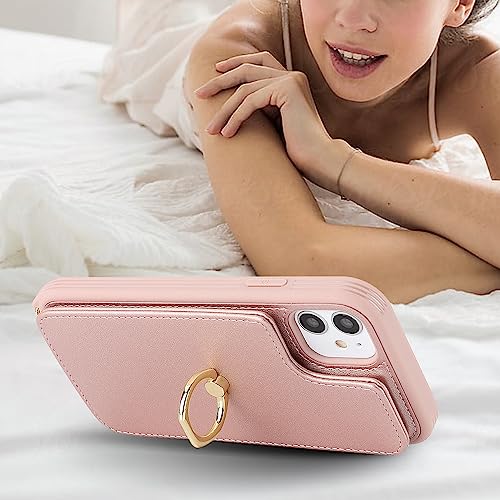 Image of for iPhone 11 Phone Case with Card Holder and Strap for Women,Crossbody Lanyard,RFID Blocking,Kickstand Ring Stand,Snap Clasp,Phone Wallet Cases 6.1 inch(Rose Gold)